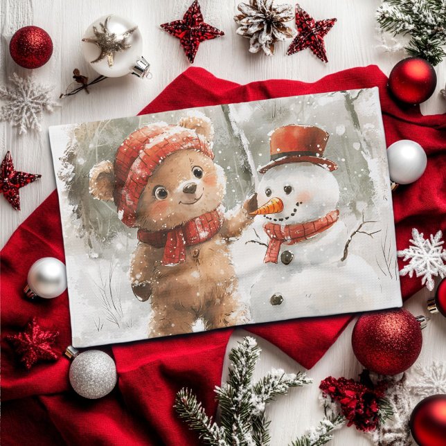 Teddy Bear and Snowman Tea Towel (Creator Uploaded)