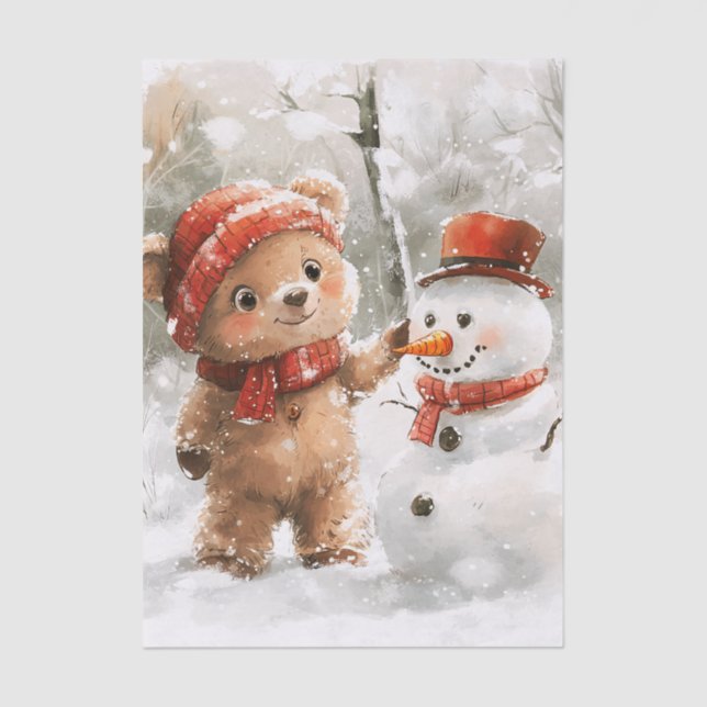 Teddy Bear and Snowman Tissue Paper (Front)