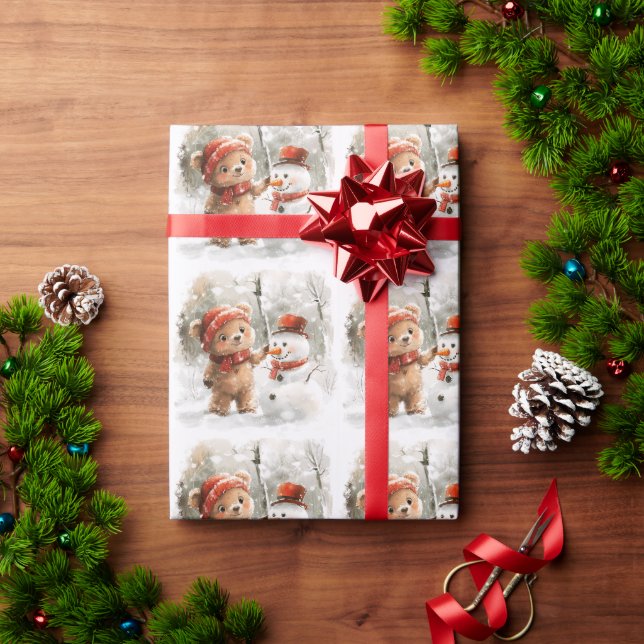 Teddy Bear and Snowman Wrapping Paper (Holiday Gift)