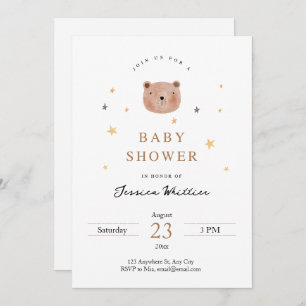 Teddy Bear and Stars Baby Shower Invitation
