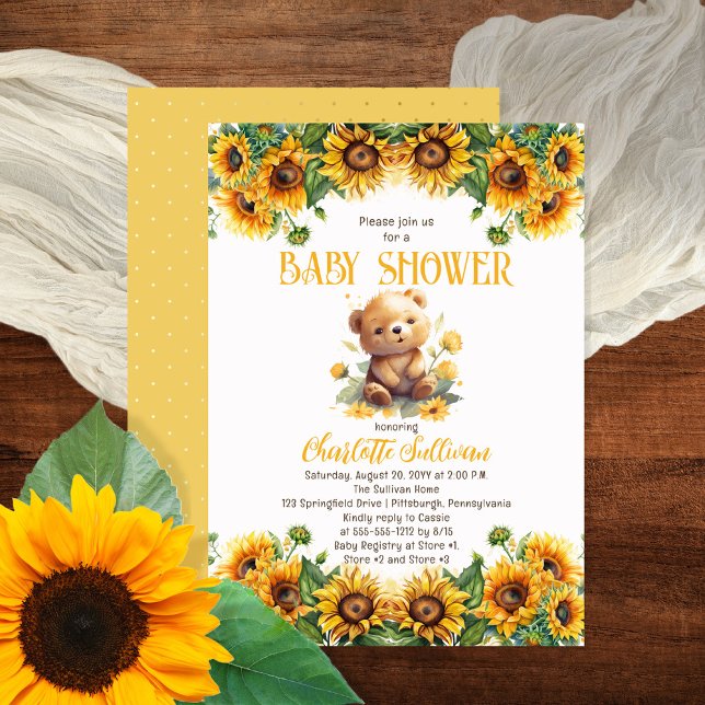 Teddy Bear and Sunflowers Baby Shower Invitation (Creator Uploaded)
