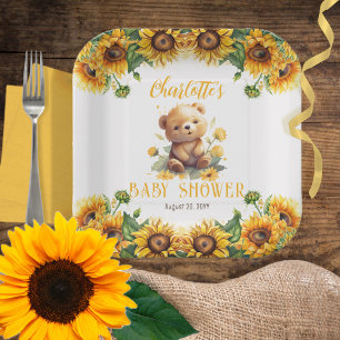 Teddy Bear and Sunflowers Baby Shower Paper Plate