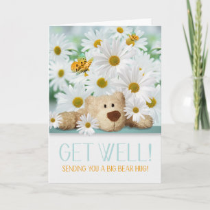 Teddy Bear and White Daisy Garden Get Well Card