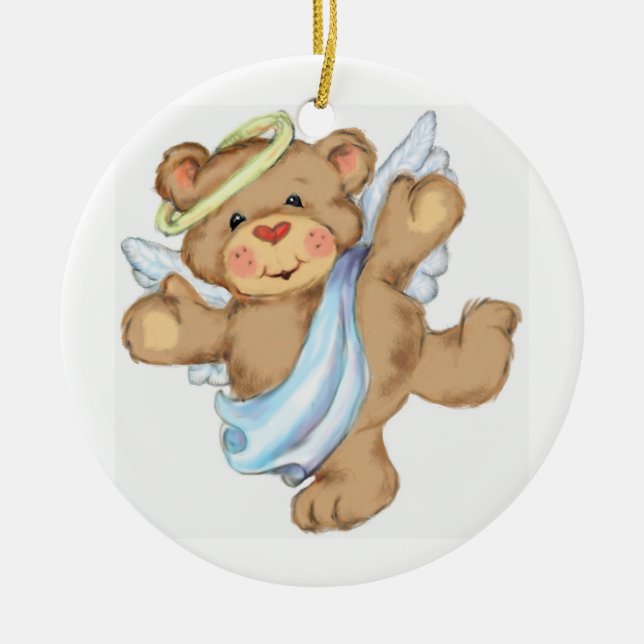 Teddy Bear Angel Ceramic Ornament (Front)