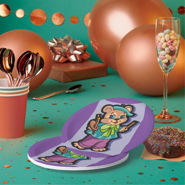 Teddy Bear Artist Paper Plate (Creator Uploaded)