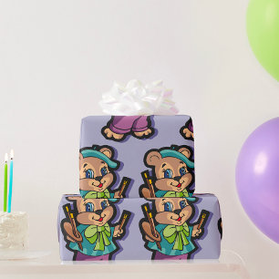 Teddy Bear Artist with Beret and Paint Brushes Wrapping Paper