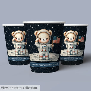 Teddy Bear Astronaut Baby Boy Birthday Cups Set