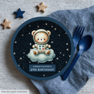 Teddy Bear Astronaut Baby Shower Personalised Paper Plate