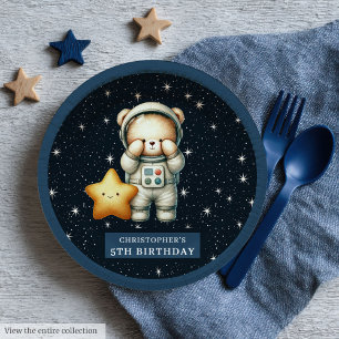 Teddy Bear Astronaut Birthday Party Personalized Paper Plate