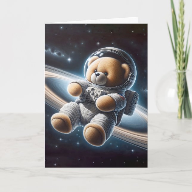 Teddy Bear Astronaut For New Baby Boy Card (Front)