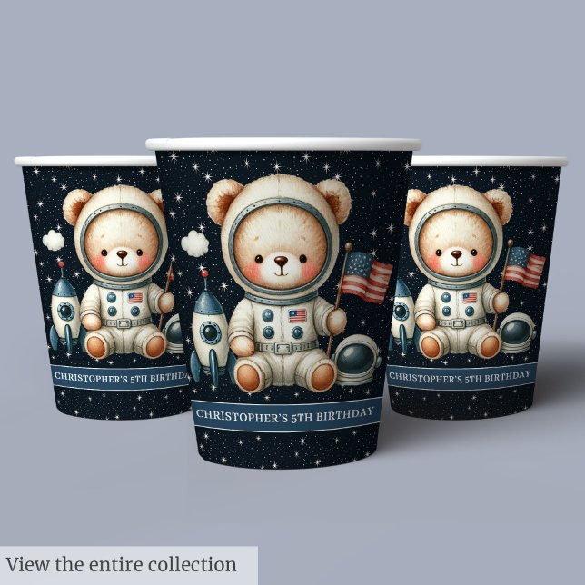 Teddy Bear Astronaut Party Paper Cups Baby Boy (Teddy Bear Astronaut Party Paper Cups Baby Boy)