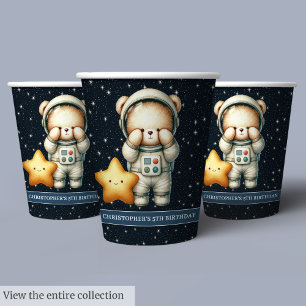 Teddy Bear Astronaut Personalised Boy Birthday Paper Cups