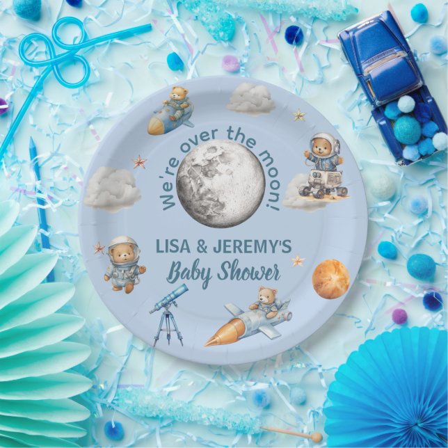  Teddy Bear Astronauts in Space Baby Shower Paper Plate (Party)