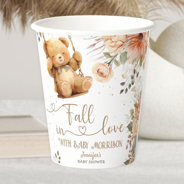 Teddy Bear Autumn Baby Shower Fall in Love Paper Cups (Creator Uploaded)