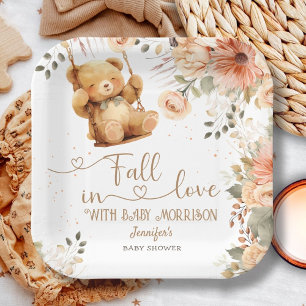 Teddy Bear Autumn Fall Baby Shower Fall in Love Paper Plate