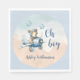 Teddy Bear Aviator Oh Boy Baby Shower  Napkin