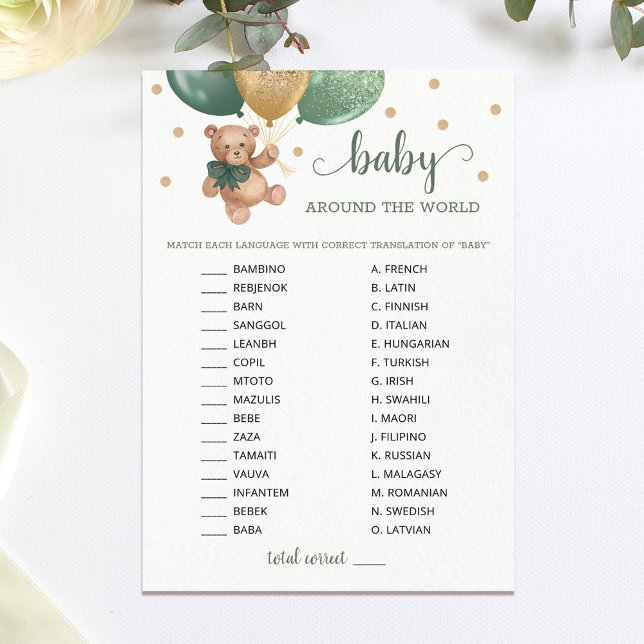 Teddy Bear Baby Around The World Baby Shower Card (Creator Uploaded)