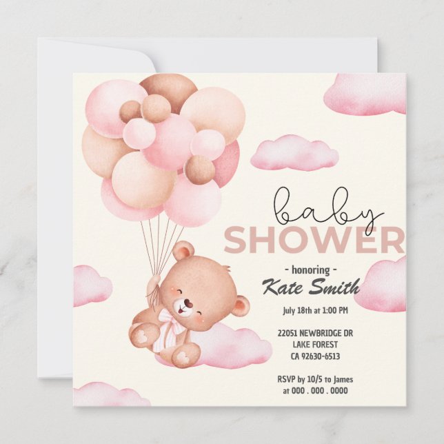 Teddy Bear Baby Baby Shower Announcement (Front)