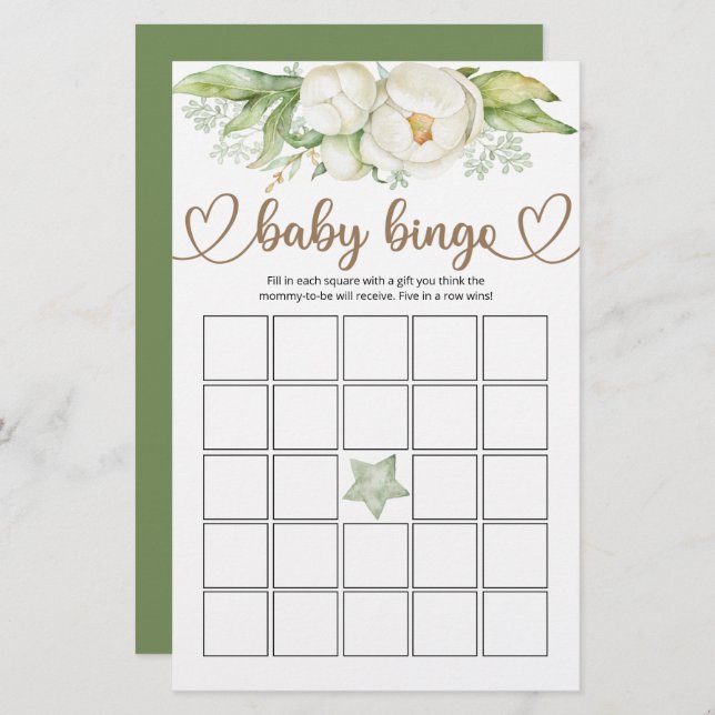 Teddy Bear Baby Bear Baby Shower Bingo Game (Front/Back)