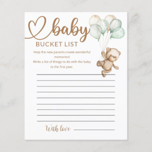 Teddy Bear Baby Bear Baby Shower Bucket List
