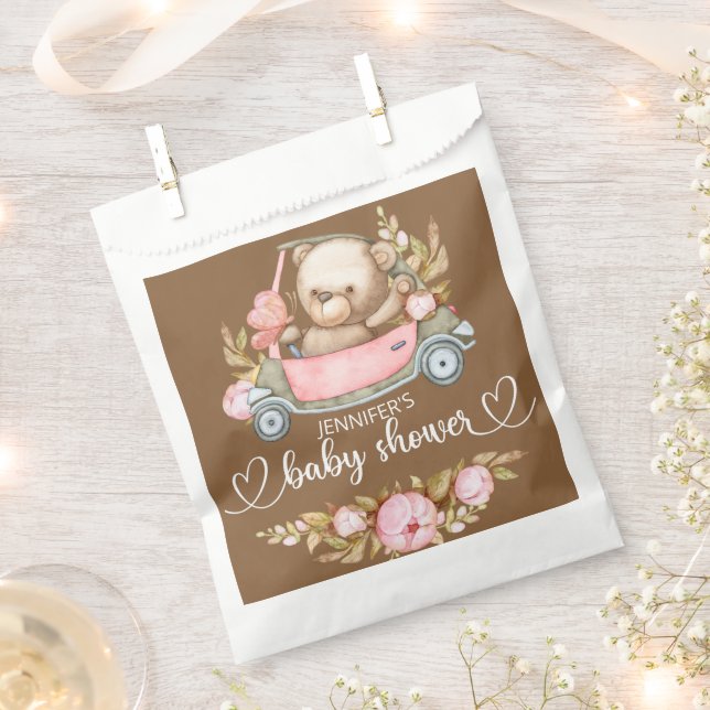 Teddy Bear Baby Bear Baby Shower Floral Favour Bag (Clipped)