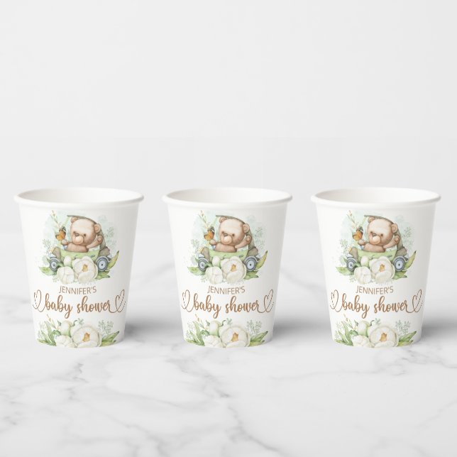 Teddy Bear Baby Bear Baby Shower Floral  Paper Cups (Multi)