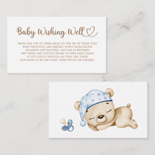 Teddy Bear, Baby Bear, Baby Shower, Wishing Well Enclosure Card (Front/Back)