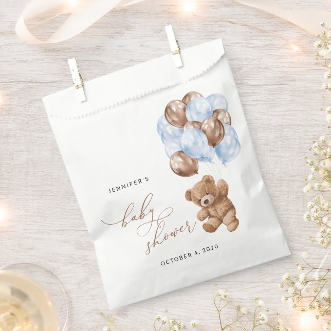 Teddy Bear, Baby Bear, Blue Balloons, Baby Shower Favour Bag (Clipped)