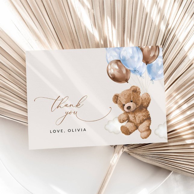 Teddy Bear, Baby Bear, Blue Balloons, Baby Shower Thank You Card (Creator Uploaded)