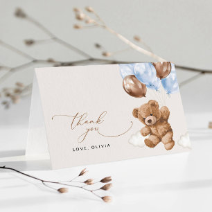 Teddy Bear, Baby Bear, Blue Balloons, Baby Shower Thank You Card