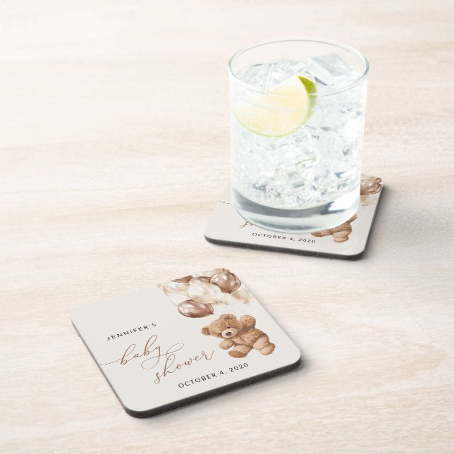 Teddy Bear, Baby Bear, Brown Balloons, Baby Shower Coaster (Right Side)