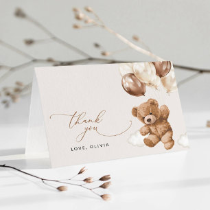 Teddy Bear, Baby Bear, Brown Balloons, Baby Shower Thank You Card
