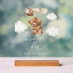Teddy Bear, Baby Bear, Brown Balloons, Momosa Bar Acrylic Sign