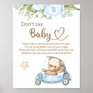 Teddy bear baby bear don't say baby shower game poster