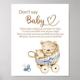 Teddy bear baby bear don't say baby shower game poster