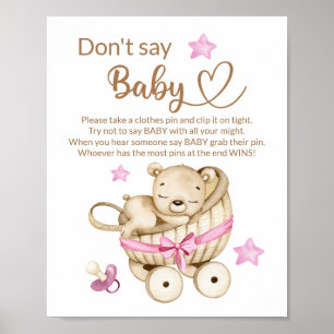 Teddy bear baby bear don't say baby shower game poster