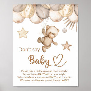 Teddy bear baby bear don't say baby shower game poster