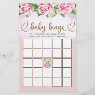 Teddy Bear Baby Bear Girl Baby Shower Bingo Game
