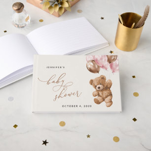 Teddy Bear, Baby Bear, Pink Balloons, Baby Shower Guest Book