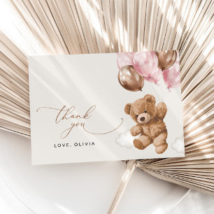 Teddy Bear, Baby Bear, Pink Balloons, Baby Shower Thank You Card