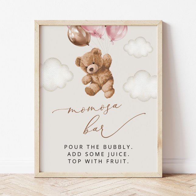Teddy Bear, Baby Bear, Pink Balloons, Momosa Bar Poster (Creator Uploaded)