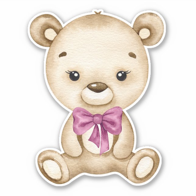 Teddy Bear Baby Bear Pink Cute Animal Sticker (Front)