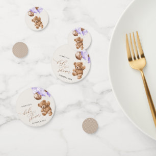 Teddy Bear, Baby Bear, Purple Balloon, Baby Shower Confetti