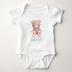 Teddy Bear Baby Bodysuit - Soft Blue Stars