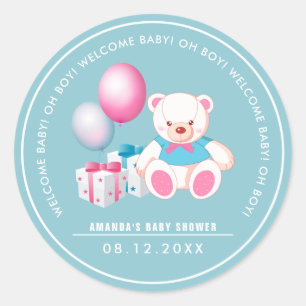 Teddy Bear   Baby Boy Baby Shower  Favor Stickers