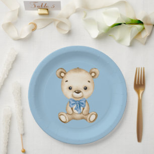 Teddy Bear Baby Boy Baby Shower Paper Plate
