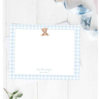 Teddy Bear Baby Boy blue and white Gingham Border