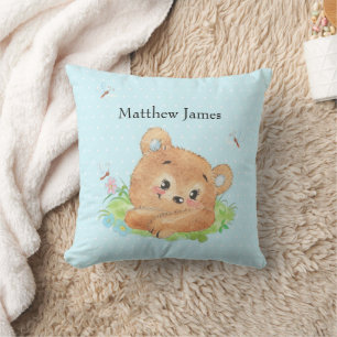 Teddy Bear Baby Boy Blue Throw Cushion