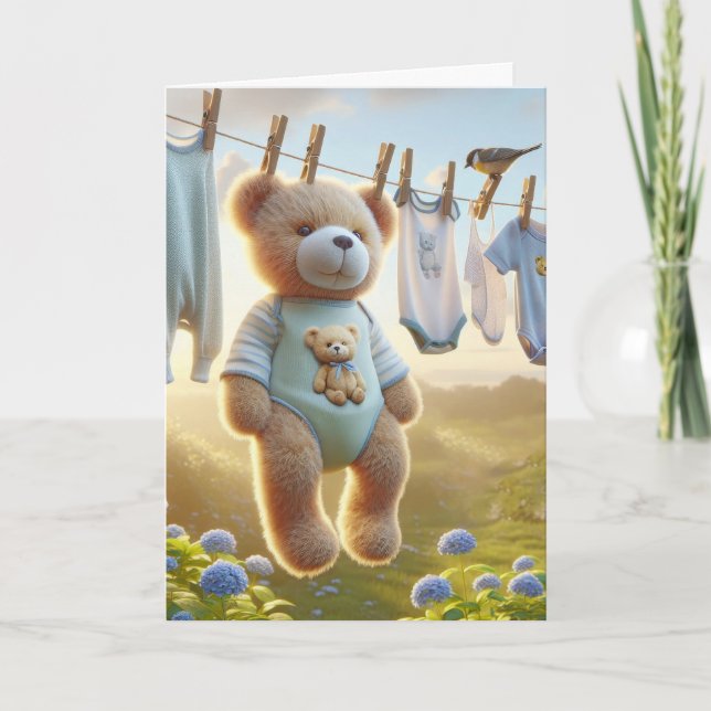 Teddy Bear Baby Boy Congratulations Card (Front)