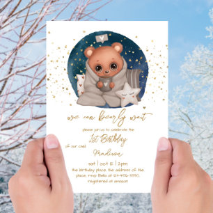 Teddy Bear Baby Boy First Birthday Invitation